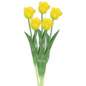 Kunstbloem tulp Parkiet - 5x - geel - real touch - levensecht - 40 cm - decoratie bloemen