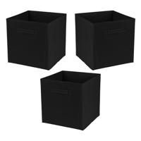Opbergmand/kastmand Square Box - 3x - karton/kunststof - 29 liter - zwart - 31 x 31 cm