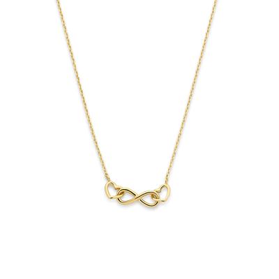 14k Geelgouden Collier met Infinity en Twee Hartjes - Verstelbare Lengte (40-44cm)