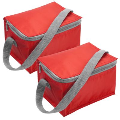 Set van 2x stuks kleine koeltas voor 6 blikjes - rood - lunch-drankjes-medicijnen - 20 x 13 x 13 cm