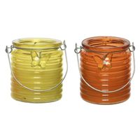 Citronella kaars - 2x - in windlicht - geel en oranje - 20 branduren - citrusgeur