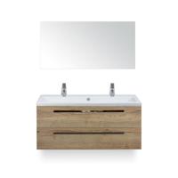 Seville Badmeubelset 120 cm - 2 laden Natuur Eiken - Wastafel Djazz Enkel 2 kraangaten - met Spiegel