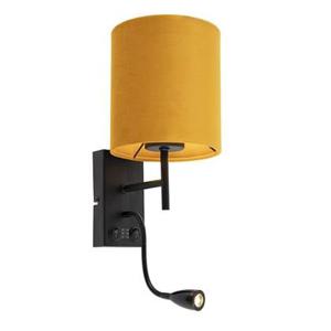 QAZQA Wandlamp zwart met velours gele kap - Stacca