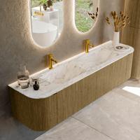 Badmeubel Mondiaz Kurve-Dlux | 180 cm cm | Meubelkleur Dusk | Wastafelkleur Glace | Solid surface | Wasbak beiden zijden spoelbak | 2 kraangaten