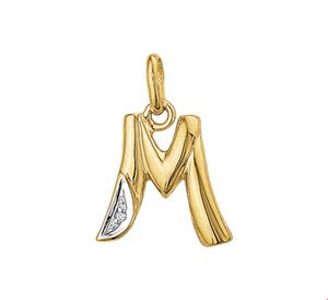TFT Hanger Geelgoud Letter M Diamant 0.005 Ct.