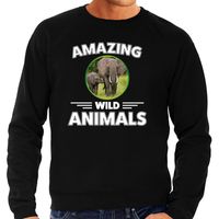 Sweater olifanten amazing wild animals / dieren trui zwart voor heren 2XL  -