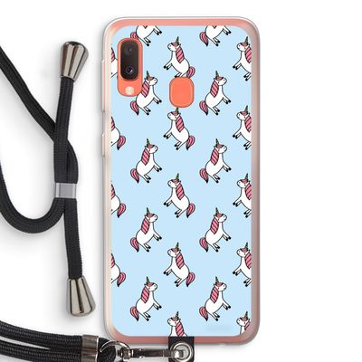Eenhoorns overal: Samsung Galaxy A20e Transparant Hoesje met koord