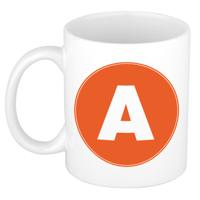 Koffie mok met de letter A - beker - oranje - eerste letter van een voornaam - wit - 300 ml