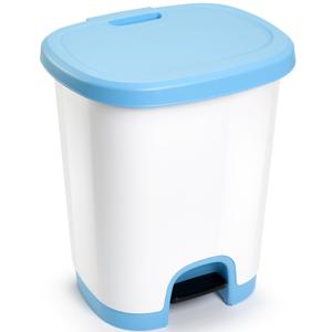 PlasticForte Pedaalemmer - wit/ blauw - 27 liter - 38 x 32 x 45 cm - prullenbak