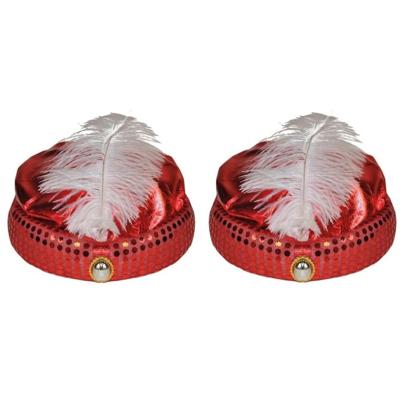 Sultan verkleed hoedje/tulband met veer - 4x stuks - rood - 1001 nacht/Arabische prins - sprookjes t