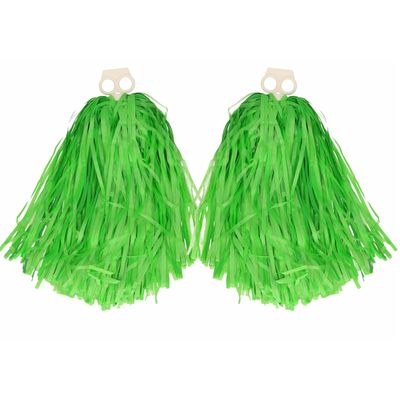 Cheerballs/pompoms - 4x - groen - met franjes en ring handgreep - 28 cm
