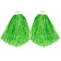 Cheerballs/pompoms - 4x - groen - met franjes en ring handgreep - 28 cm