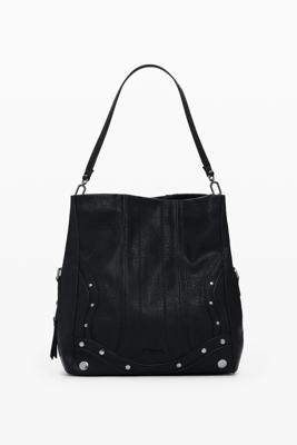 Middelgrote tas met borduursels in leerlook - BLACK - U