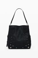Middelgrote tas met borduursels in leerlook - BLACK - U