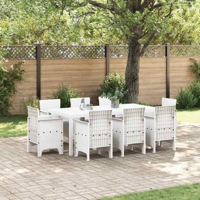 9-delige eetset voor in de tuin met kussens in wit poly rattan