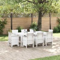 9-delige eetset voor in de tuin met kussens in wit poly rattan
