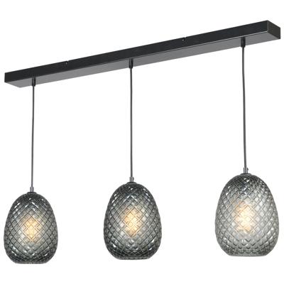 Masterlight Zwarte hanglampPineapple 3-lichts met rookglas - 2291-05-05-100-3