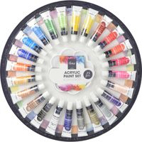 Artist &amp; Co Acrylverf/hobbyverf set - 24x tubes van 12 ml - met rond schilderspalet   - - thumbnail