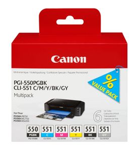 Canon PGI-550PGBK + CLI551 (PGBK/C/M/Y/BK/GY) Origineel Foto zwart, Foto cyaan, Foto grijs, Foto magenta, Zwart, Fotogeel 6 stuk(s)