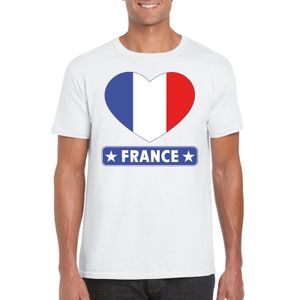 Frankrijk hart vlag t-shirt wit heren
