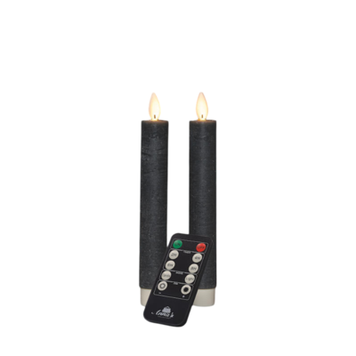 Dinerkaars wax led bewegende vlam op batterij met afstandsbediening 2 stuks h18 cm grijs - Annas collection
