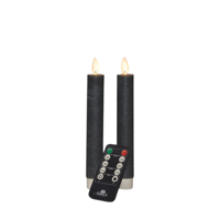 Dinerkaars wax led bewegende vlam op batterij met afstandsbediening 2 stuks h18 cm grijs - Annas collection