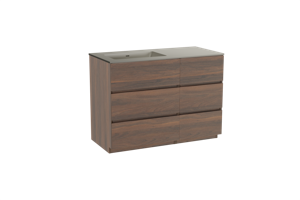 Storke Edge staand badmeubel 110 x 52 cm notenhout met Diva asymmetrisch linkse wastafel in top solid zijdegrijs