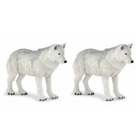 Set van 2x stuks plastic speelgoed figuur witte wolven 9,5 cm - thumbnail