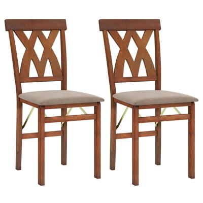 Set van 2 Inklapbare Eetkamerstoelen Armloze Stoelen met Lattenrugleuning en Gestoffeerde Kussens Stevig Frame van Viniahout