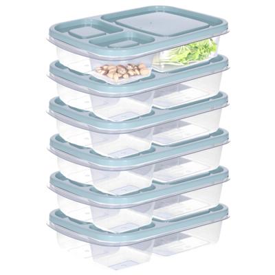 Vershoudbakje/lunchbox - 6x - luchtdicht - 3 vakjes - lichtgroen - kunststof - broodtrommel - 24 x 1
