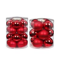32x stuks glazen kerstballen rood mix 6 en 8 cm glans en mat - Kerstbal - thumbnail