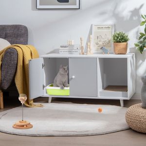 Kattenhuisje Verborgen Katten Toiletruimte met Tussenschot Kattenhuisje met Dubbele Deuren Decoratief Kattenhuisje Grijs