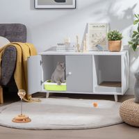 Kattenhuisje Verborgen Katten Toiletruimte met Tussenschot Kattenhuisje met Dubbele Deuren Decoratief Kattenhuisje Grijs