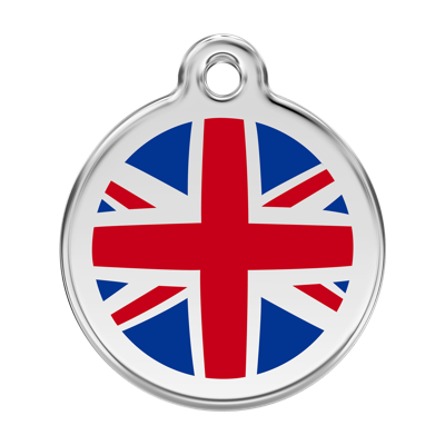 UK Flag Navy roestvrijstalen hondenpenning large/groot dia. 3,8 cm - Reddingo