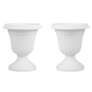 2 Stuks Plantenbakken Bloempotten Plantencontainers met Sokkelbasis en Afvoergat 46,5 cm Hoog Wit