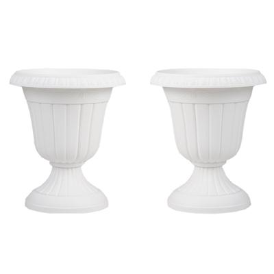 2 Stuks Plantenbakken Bloempotten Plantencontainers met Sokkelbasis en Afvoergat 46,5 cm Hoog Wit