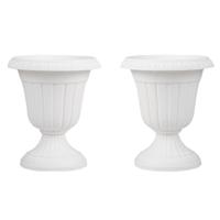 2 Stuks Plantenbakken Bloempotten Plantencontainers met Sokkelbasis en Afvoergat 46,5 cm Hoog Wit