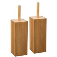 2x stuks WC-/toiletborstel met houder rechthoekig bamboe 37 cm - Toiletborstels
