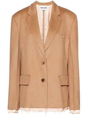 Miu Miu blazer frangé à simple boutonnage - Marron