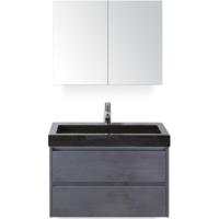 Dante Badmeubelset 80 cm - Beton Antraciet - Wastafel Hardsteen Wit Lucca met Spiegelkast