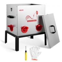 VEVOR Automatische Kippenvoerbak, 22,68 kg, Voerbak voor pluimvee met 6 voeropeningen, Vergrendeling & Handvat, Automatische Kippenvoerbak, Metalen Constructie, Kippenaccessoires voor Kippen/Eenden/Pluimvee