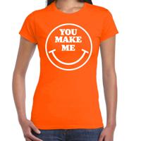 Verkleed T-shirt voor dames - you make me - Smile Emoticon - oranje - carnaval - foute party - feest