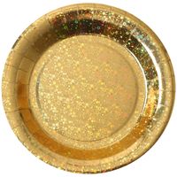 Santex feest wegwerpbordjes - glitter - 10x stuks - 23 cm - goud   -