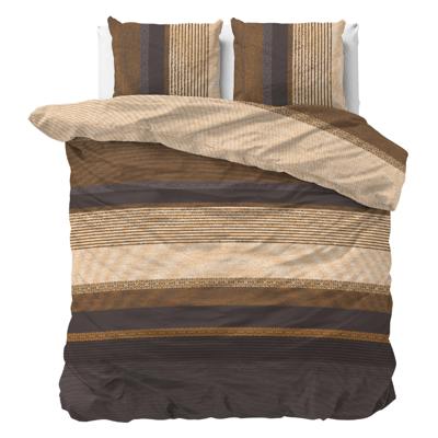 Dekbedovertrek Mareto - Eenpersoons (140x200 cm) - Bruin/ Taupe Microvezel - Dessin: Strepen - Sleeptime - Dekbed-Discounter.nl