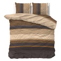 Dekbedovertrek Mareto - Eenpersoons (140x200 cm) - Bruin/ Taupe Microvezel - Dessin: Strepen - Sleeptime - Dekbed-Discounter.nl