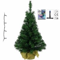 Volle kerstboom/kunstboom 75 cm inclusief gekleurde verlichting - Kunstkerstboom - thumbnail
