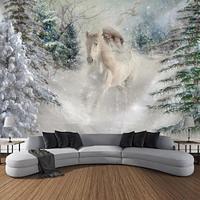 wintersneeuw paard hangend tapijt kunst aan de muur groot tapijt muurschildering decor foto achtergrond deken gordijn thuis slaapkamer woonkamer decoratie Lightinthebox