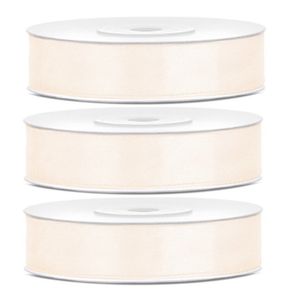 3x Hobby/decoratie licht creme satijnen sierlinten 1,2 cm/12 mm x 25 meter