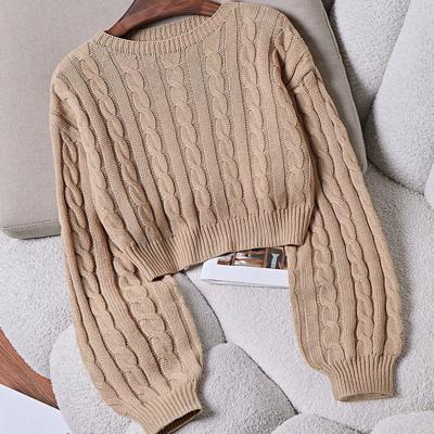 Bon&Bon Hot Pink Ribbed Knit Crop Sweater - Casual Drop Shoulder Pullover Khaki-3 / L