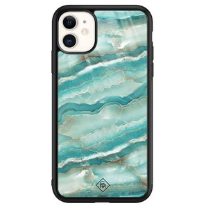 iPhone 11 glazen hardcase - Marmer azuurblauw
